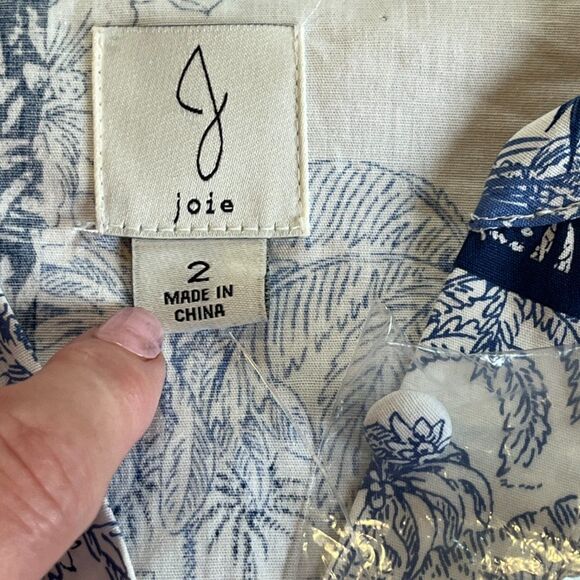 J by Joie Blue White Toile Mini Dress Belted Puff Sleeves Size 2 Cotton Full NEW - Picture 4 of 7